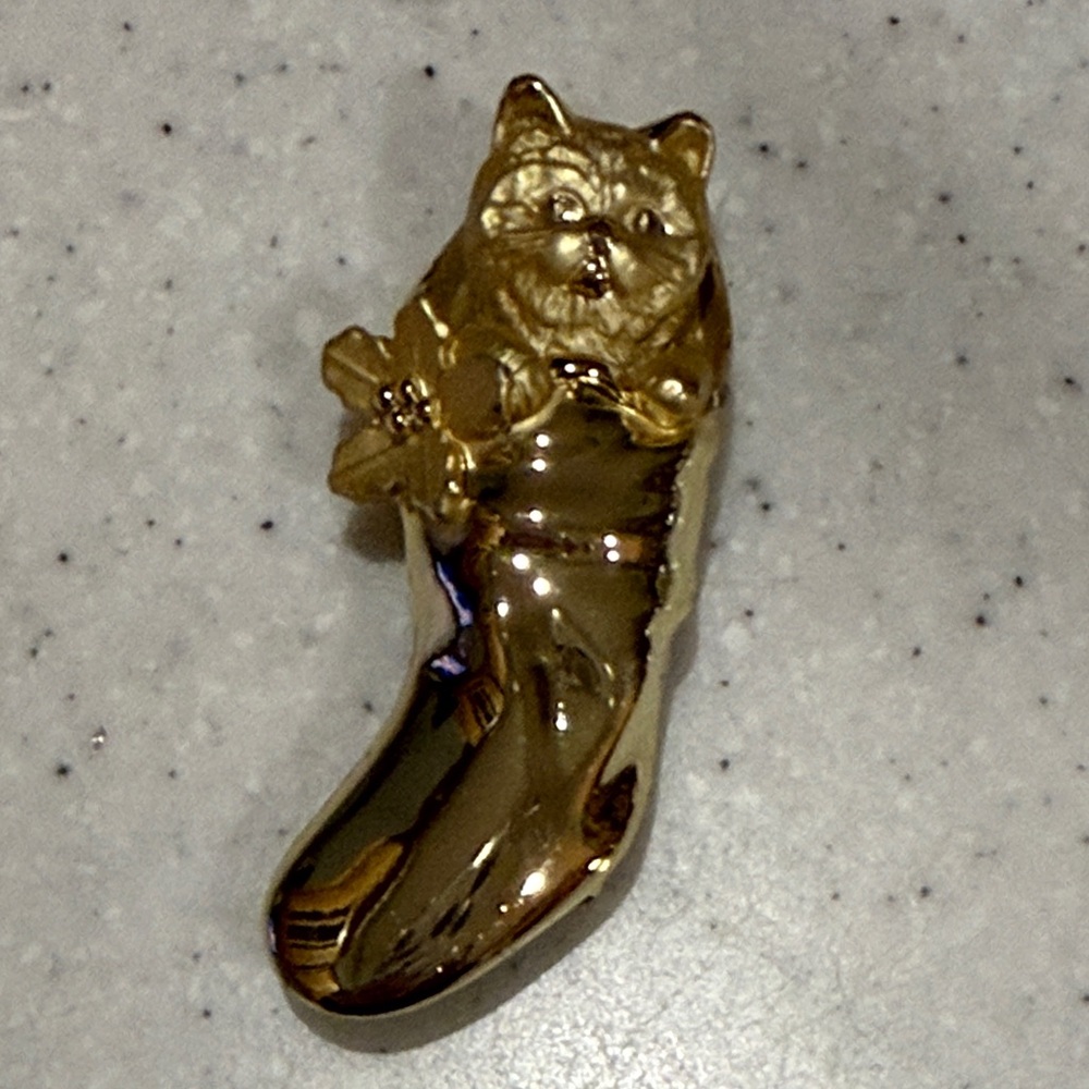 Gold Cat in Stocking Decorative Pin